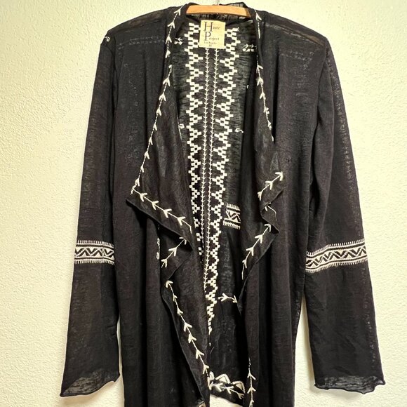 Boho‎ Chic Southwestern Artisan Jacket Asymmetrical Open Front Cardigan Size M - Picture 6 of 10